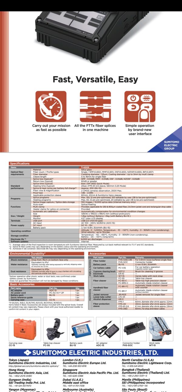 Sumitomo T400s Fusion Splicer Splicing Machine (Discontinued) - Image 3